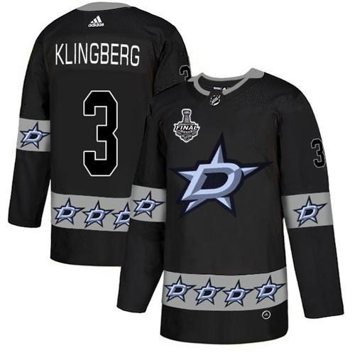 Men Adidas Dallas Stars #3 John Klingberg Black Authentic Team Logo Fashion 2020 Stanley Cup Final Stitched NHL Jersey->dallas stars->NHL Jersey